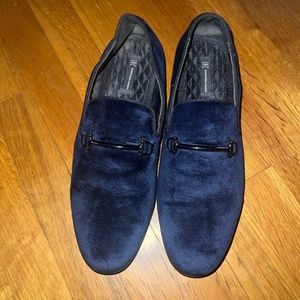 Men Navy Blue Velvet Loafers Size 10.5